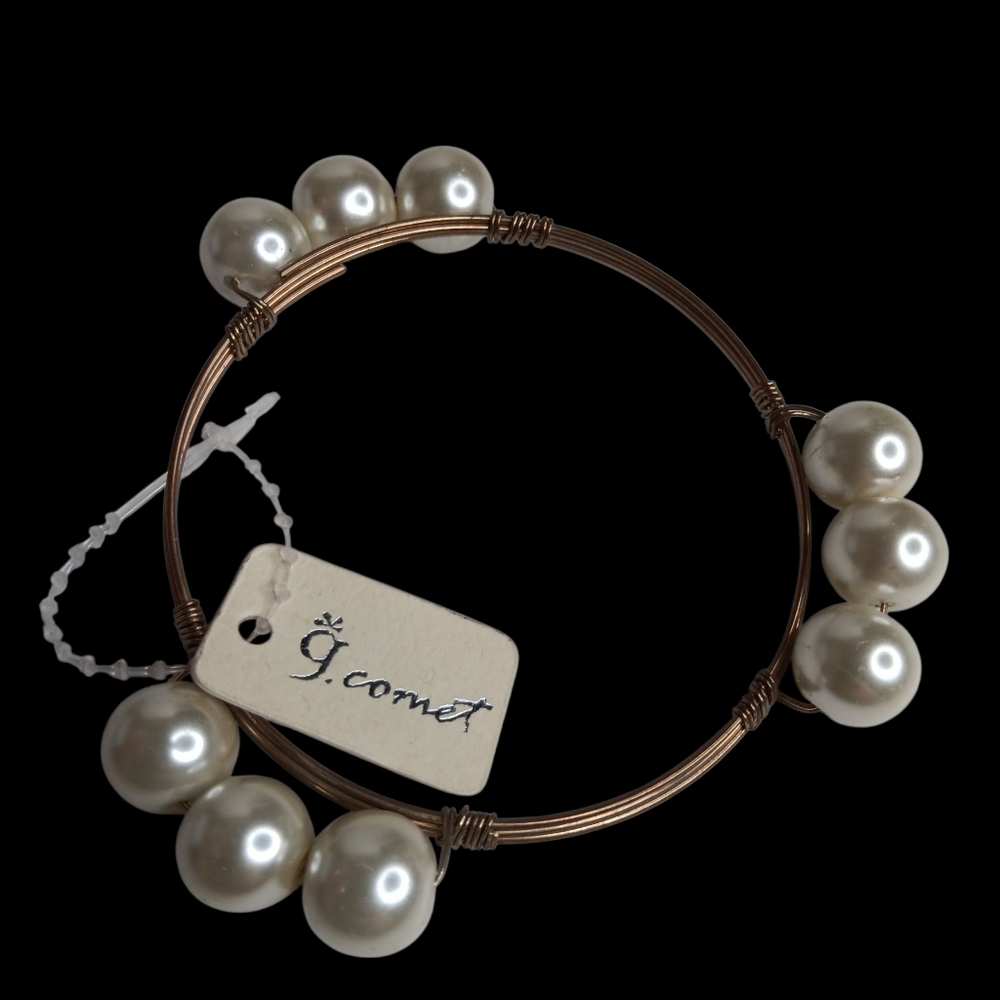 Gold and Pearl Bangle Fashion Bracelet